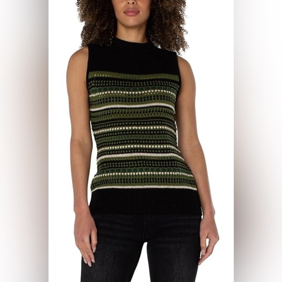 Liverpool Los Angeles Sleeveless Mock Neck Lace Stitch Stripe Vest - Size M - Picture 1 of 5